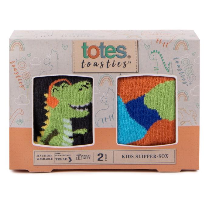 totes toasties® Childrens Original Slipper Socks (Twin Pack) Dino Extra Image 3